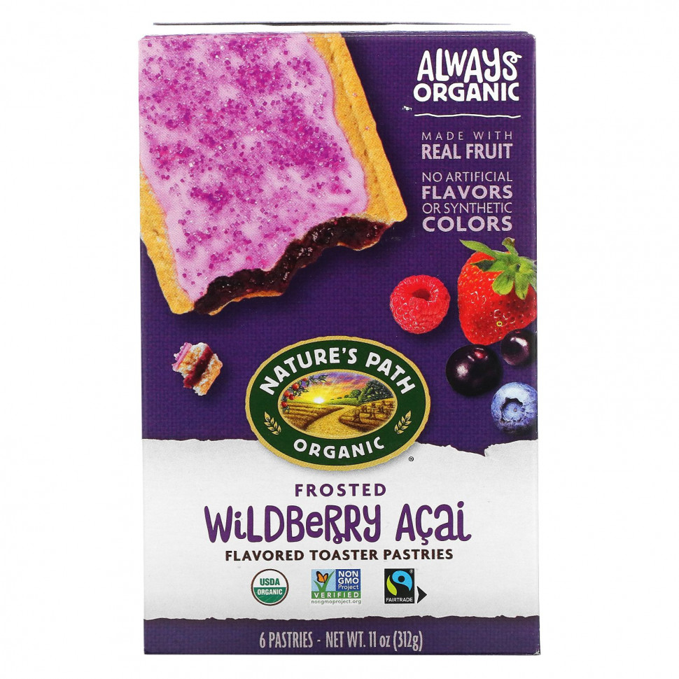 Nature's Path, Toaster Pastries, Frosted Wildberry Acai, 6 Pastries, 52 g Each  1260