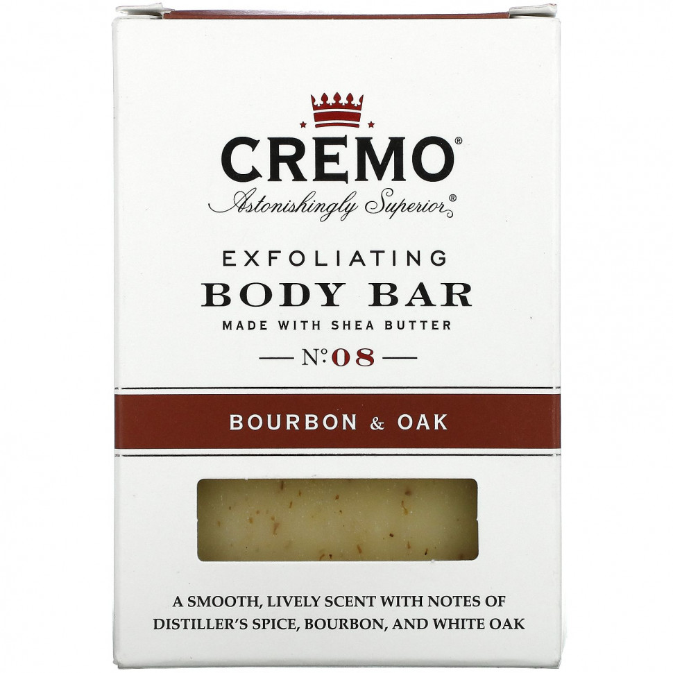 Cremo, Exfoliating Body Bar, No 8, Made with Shea Butter, Bourbon & Oak, 6 oz (170 g)  1530