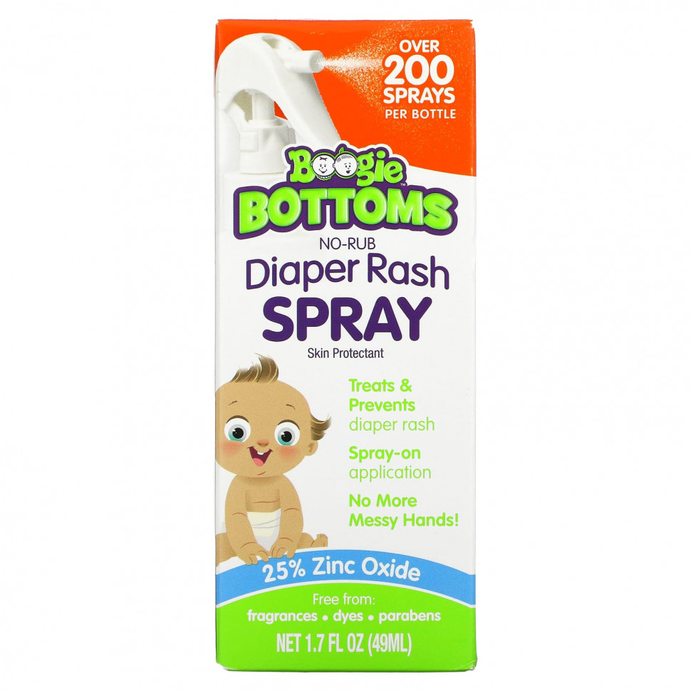 Boogie Wipes, No-Rub Diaper Rash Spray Fragrance-Free, 1.7 fl oz (49 ml)  2380