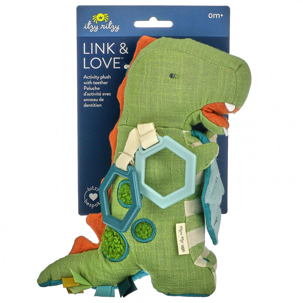 itzy ritzy, Link & Love, Activity Plush With Teether, 0+ Months, Dino, 1 Teether  4110