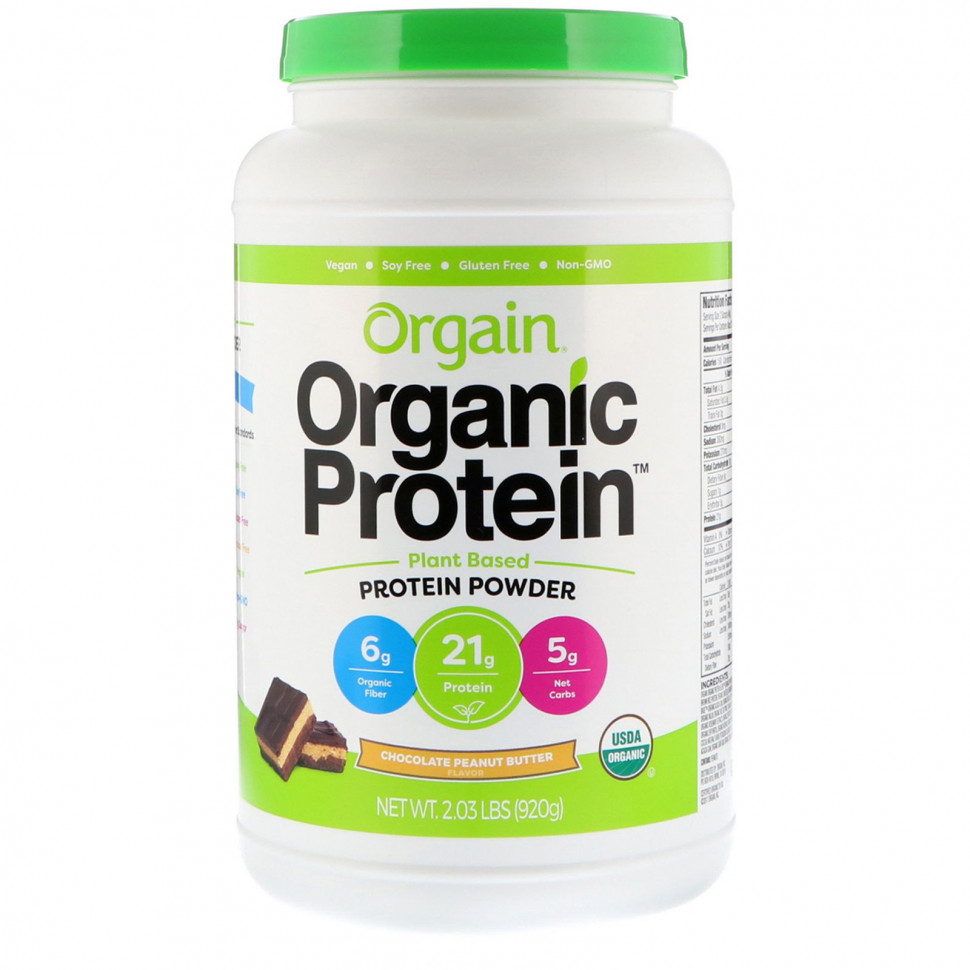 Orgain, Organic Protein Powder Plant Based, Chocolate Peanut Butter, 2.03 lb (920 g)  7620