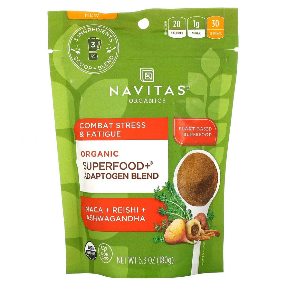 Navitas Organics, Superfood+ Adaptogen Blend, Maca + Reishi + Ashwagandha, 6.3 oz (180 g)  2880