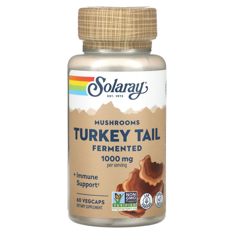 Solaray, Turkey Tail, Fermented Mushrooms, 500 mg, 60 VegCaps  3190