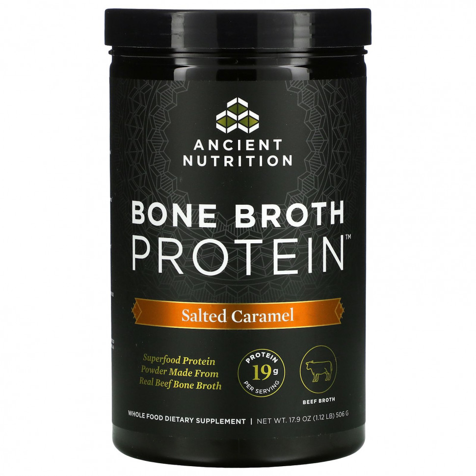 Dr. Axe / Ancient Nutrition, Bone Broth Protein, Salted Caramel, 1.18 lb (540 g)  8090