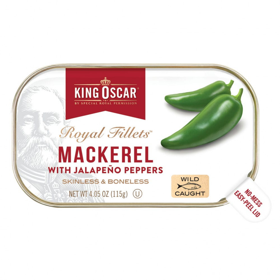 King Oscar, Royal Fillets, Mackerel With Jalapeno Peppers, 4.05 oz ( 115 g)  800