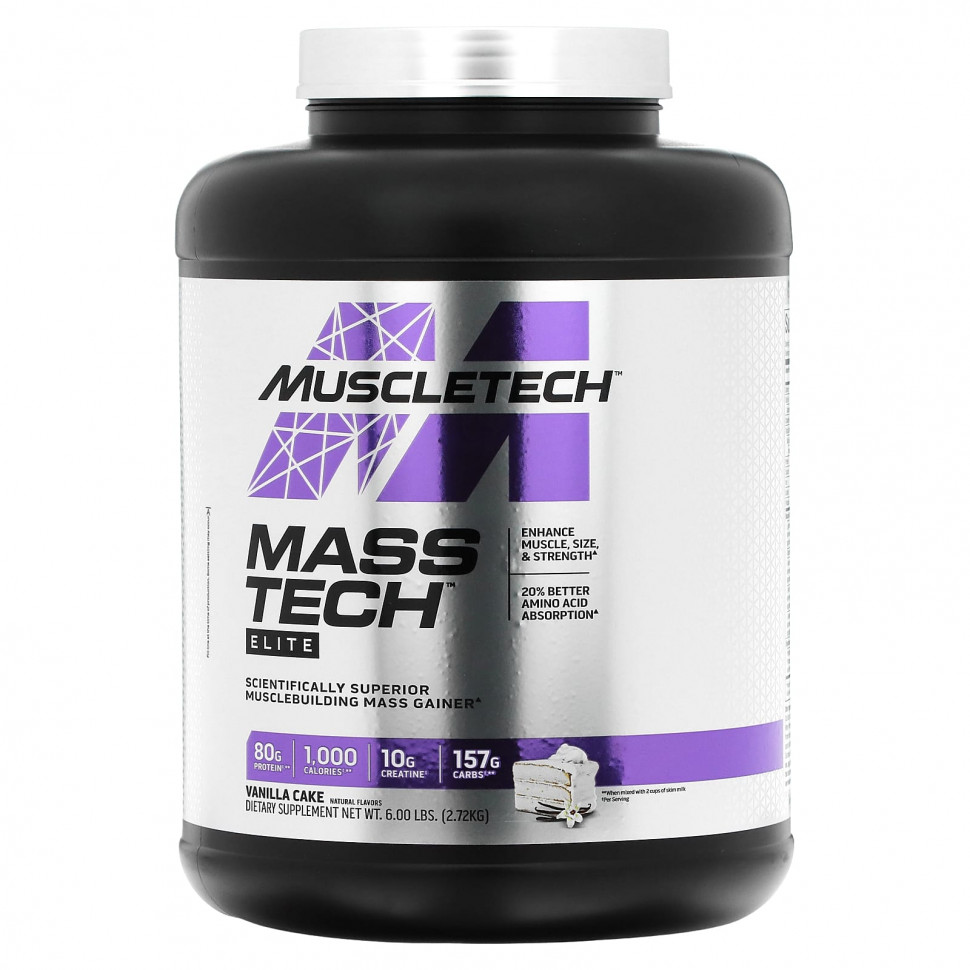 MuscleTech, Mass Tech Elite, Vanilla Cake, 6 lbs (2.72 kg)  11640