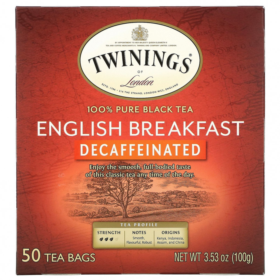 Twinings, English Breakfast, Decaffeinated, 50 Tea Bags, 3.53 oz (100 g)  2270