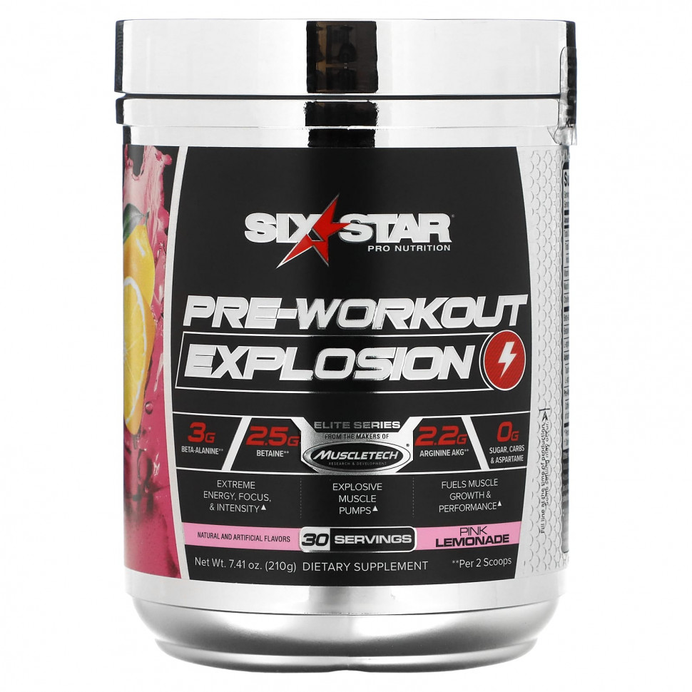 SIXSTAR, Elite Series, Pre-Workout Explosion, Pink Lemonade, 7.41 oz (210 g)  3790