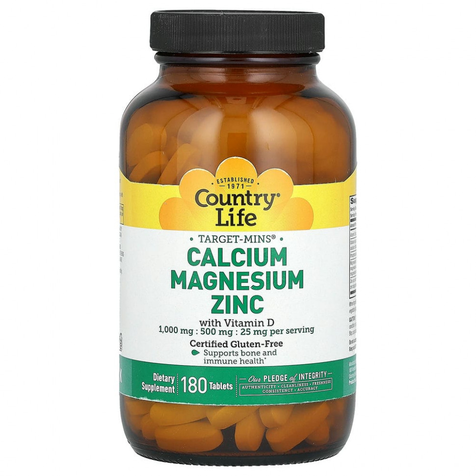 Country Life, Target-Mins, Calcium Magnesium Zinc with Vitamin D, 180 Tablets  3770