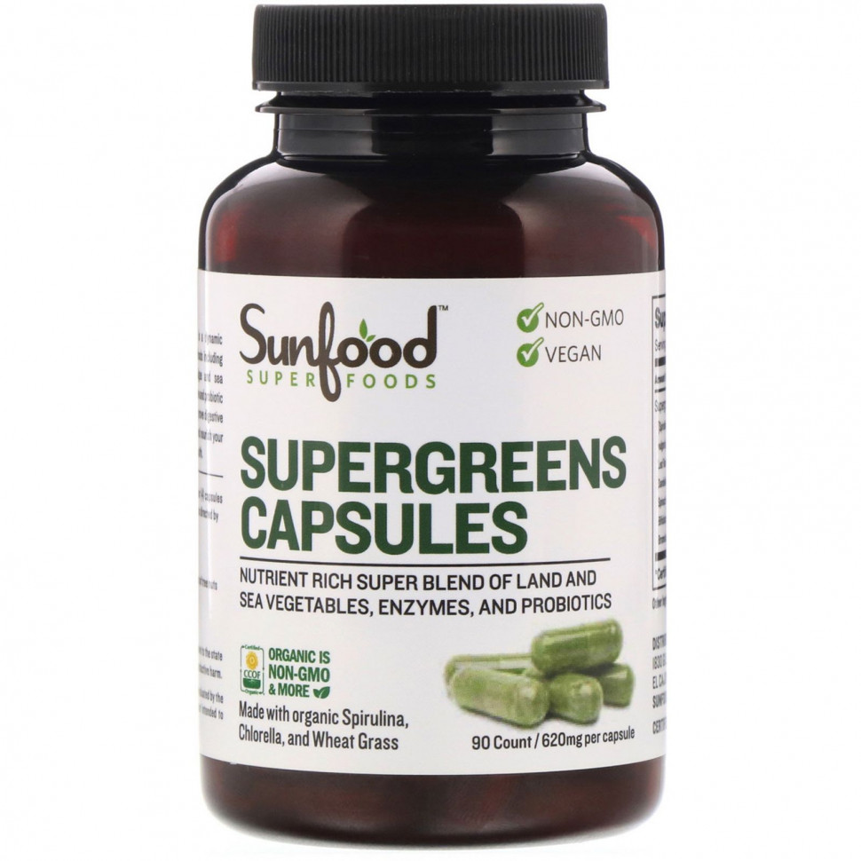 Sunfood, Supergreens Capsules, 155 mg, 90 Count  3390