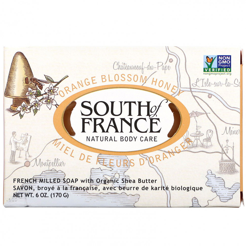 South of France, Orange Blossom Honey, French Milled Bar Soap with Organic Shea Butter, 6 oz (170 g)  980