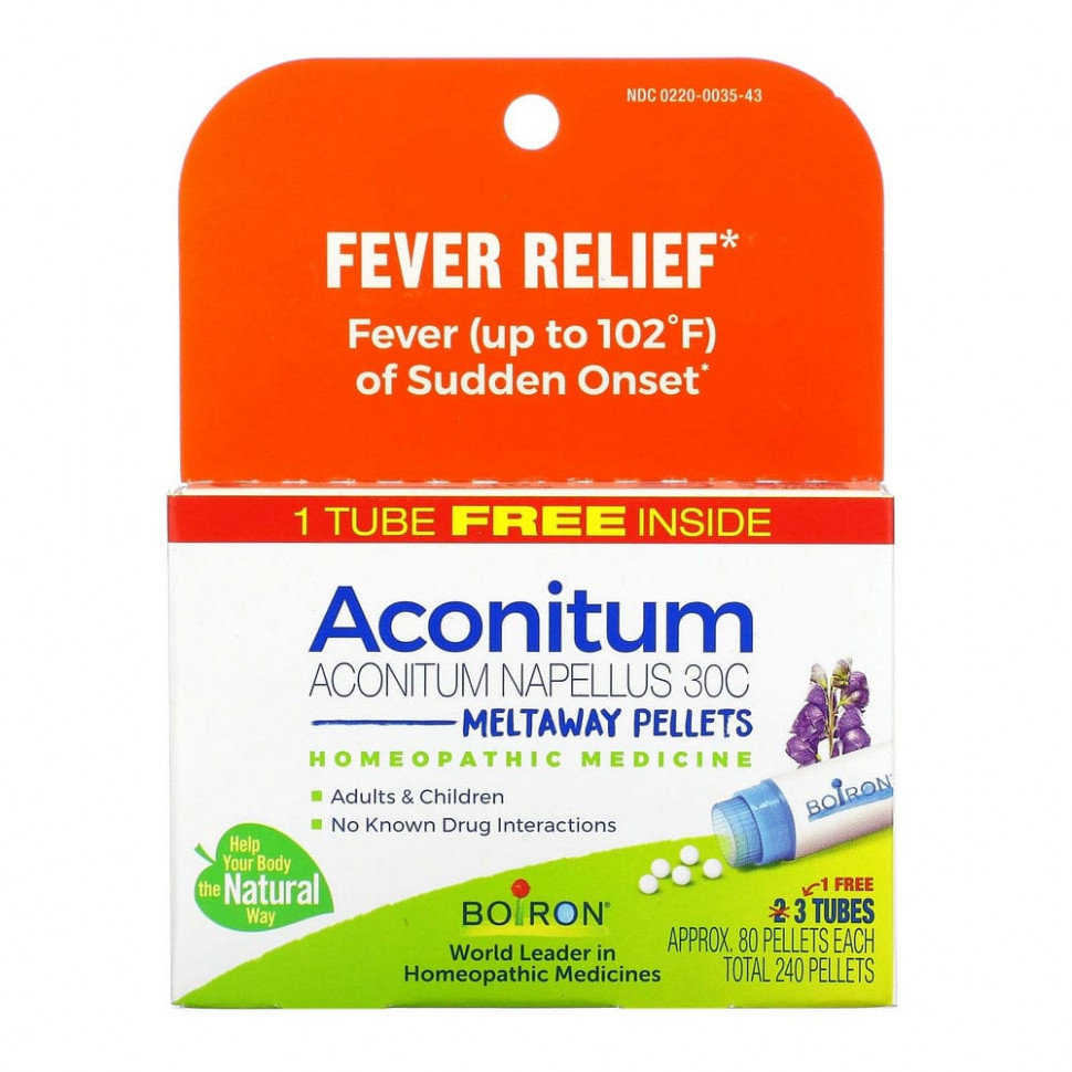 Boiron, Aconitum, Fever Relief, Meltaway Pellets, 3 Tubes, 80 Pellets Each  3330