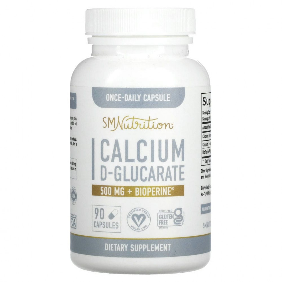 SMNutrition, Calcium D-Glucarate + BioPerine, 500 mg, 90 Capsules  4660