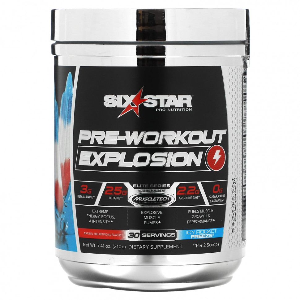 SIXSTAR, Elite Series, Pre-Workout Explosion, Icy Rocket Freeze, 7.41 oz (210 g)  3960