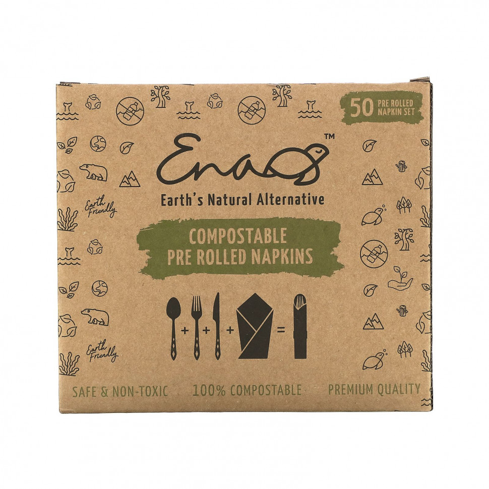 Earth's Natural Alternative, Compostable Pre Rolled Napkins with Knife, Fork and Spoon, 50 Rolls  6180