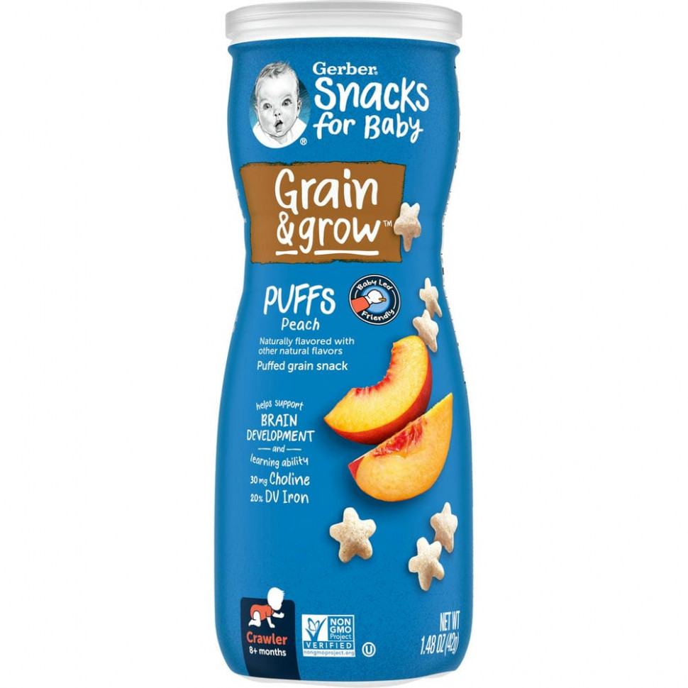Gerber, Puffs, Puffed Grain Snack, 8+ Months, Peach, 1.48 oz (42 g)  980