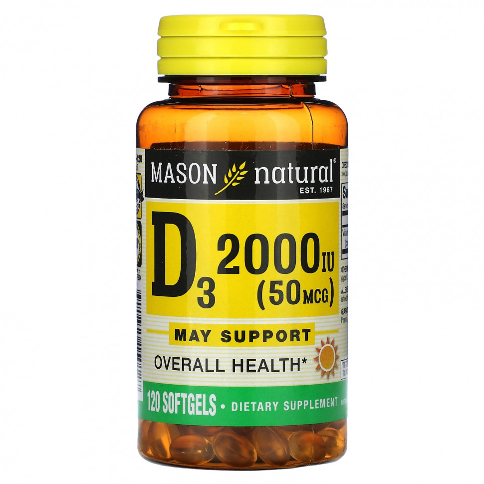 Mason Natural, D3, 50 mcg (2,000 IU), 120 Softgels  2470