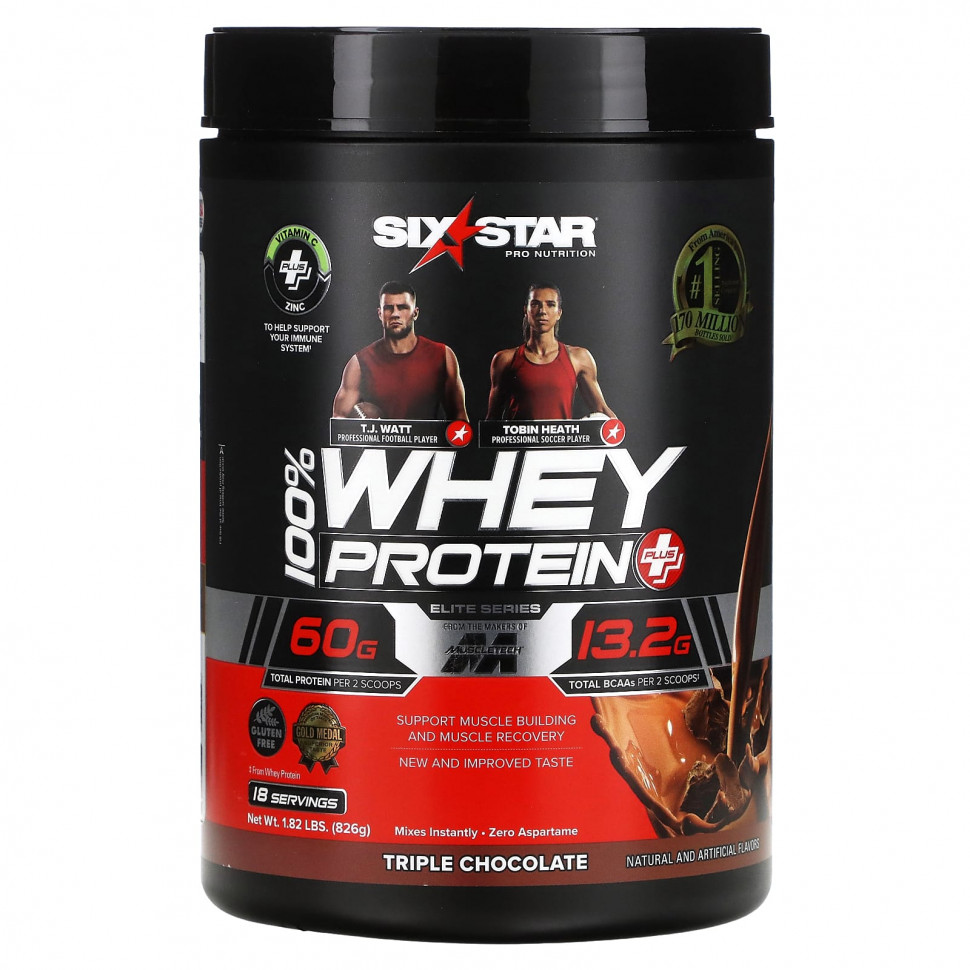 SIXSTAR, Elite Series, 100% Whey Protein Plus, Triple Chocolate, 1.82 lbs (826 g)  5510