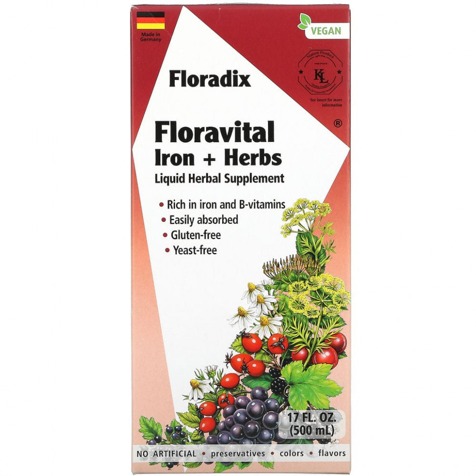 Gaia Herbs, Floradix, Floravital Iron + Herbs, 500  (17 . )  9030