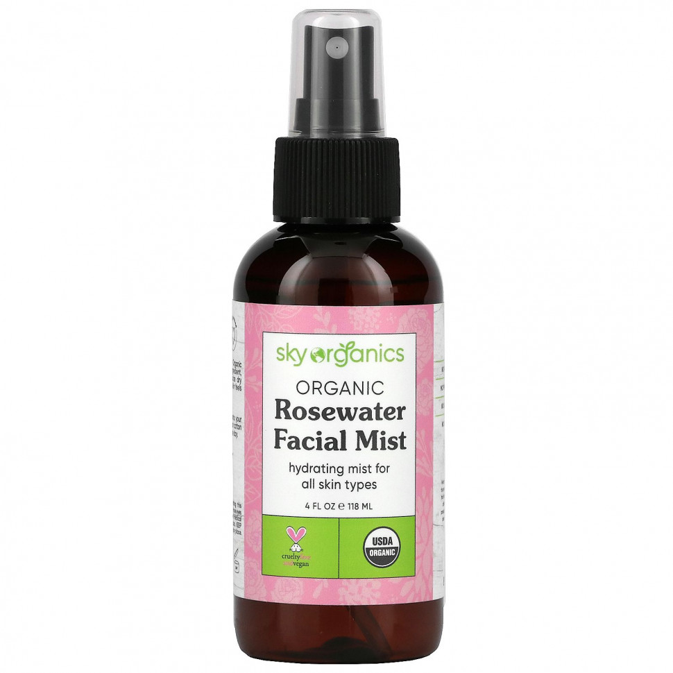 Sky Organics, Rosewater Toner, 100% Pure Organic, 4 fl oz (118 ml)  2470