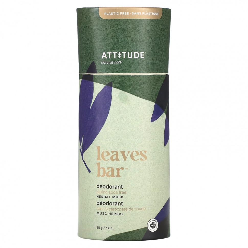 ATTITUDE, Leaves Bar, Deodorant, Herbal Musk, 3 oz (85 g)  2840