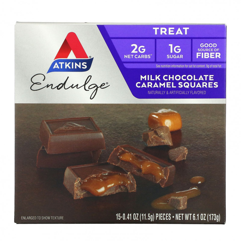 Atkins, Milk Chocolate Caramel Squares, 15 Pieces, 0.41 oz (11.5 g) Each  1710