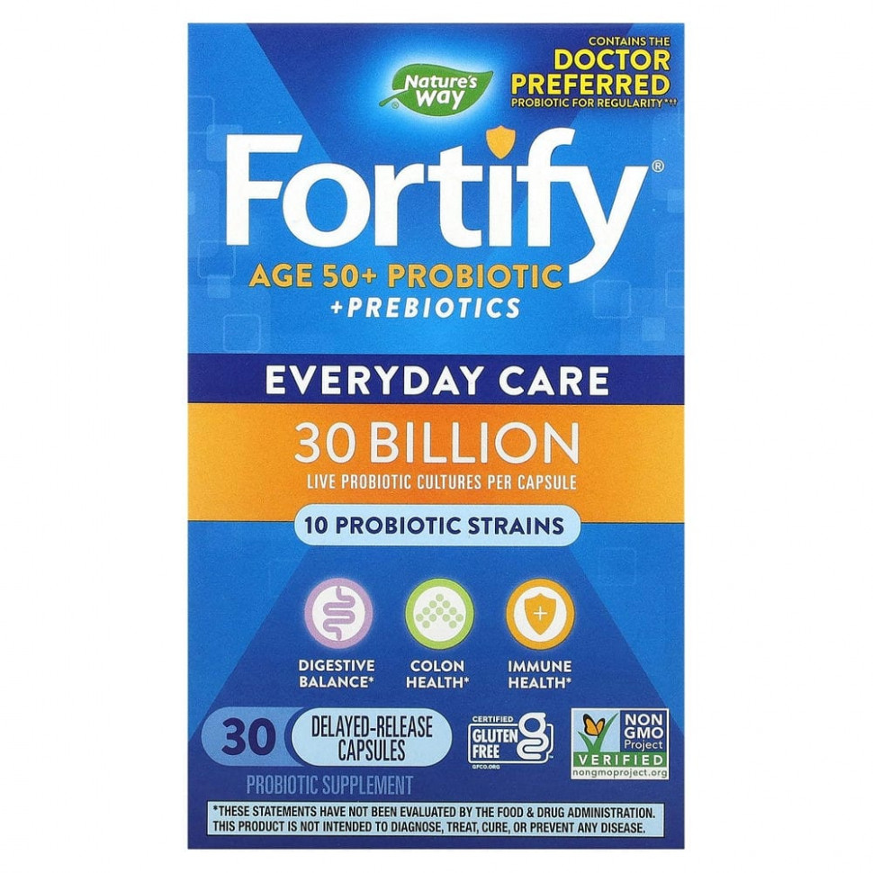 Nature's Way, Fortify, Age 50+ Probiotic + Prebiotics, Everyday Care, 30 Billion, 30 Delayed-Release Veg. Capsules  4220