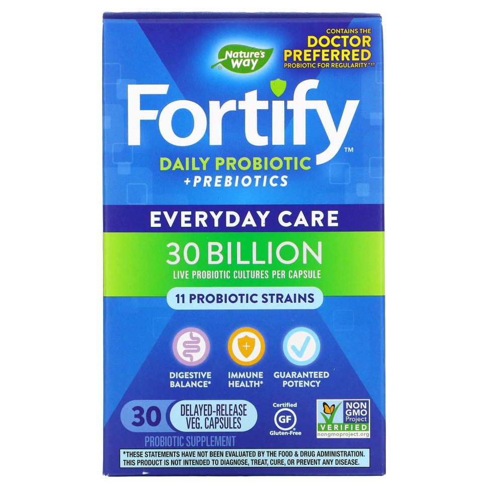 Nature's Way, Fortify, Daily Probiotic + Prebiotics, Everyday Care, 30 Billion CFU, 30 Delayed-Release Veg. Capsules  4230