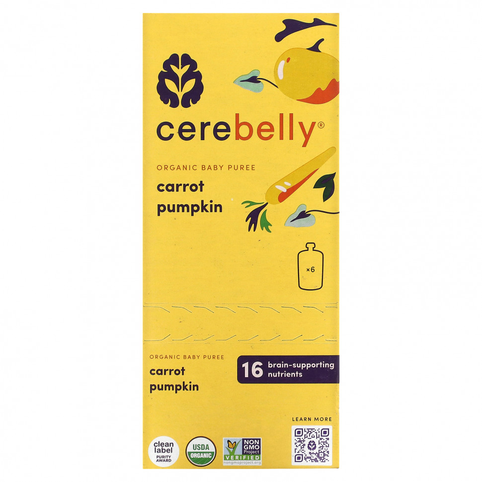  IHerb () Cerebelly, Organic Baby Puree, Carrot Pumpkin, 6 Pouches, 4 oz (113 g) Each, ,    4660 