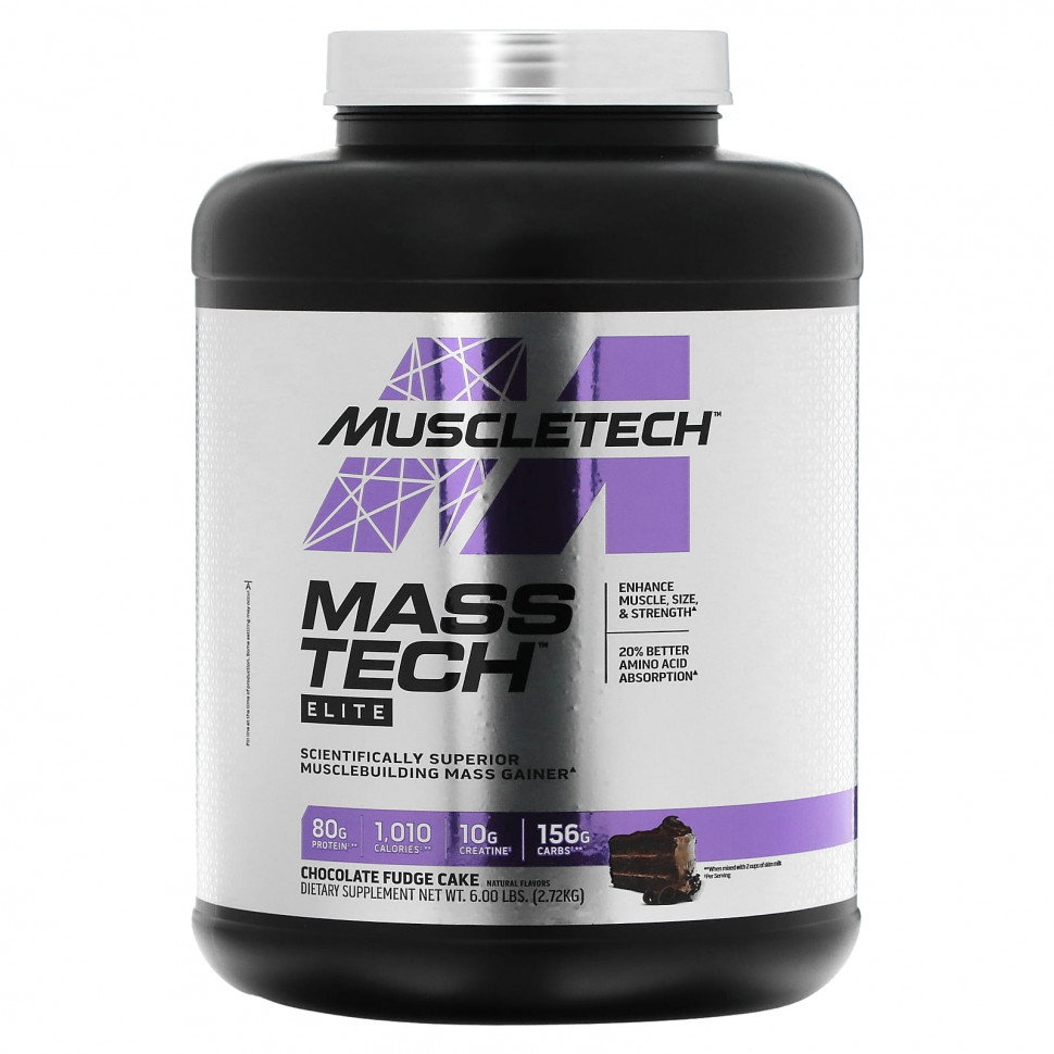 MuscleTech, Mass Tech Elite, Chocolate Fudge Cake, 6 lbs (2.72 kg)  11600