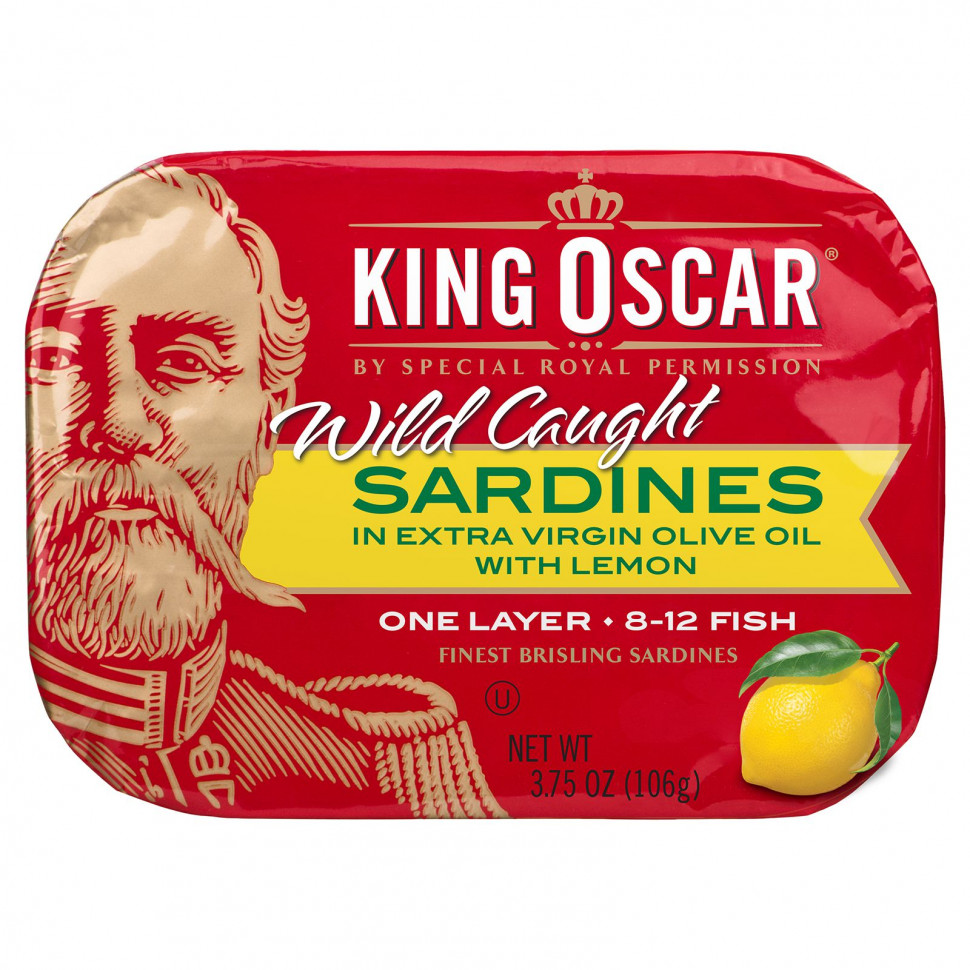 King Oscar, Wild Caught, Sardines In Extra Virgin Olive Oil With Lemon, 3.75 oz (106 g)  770