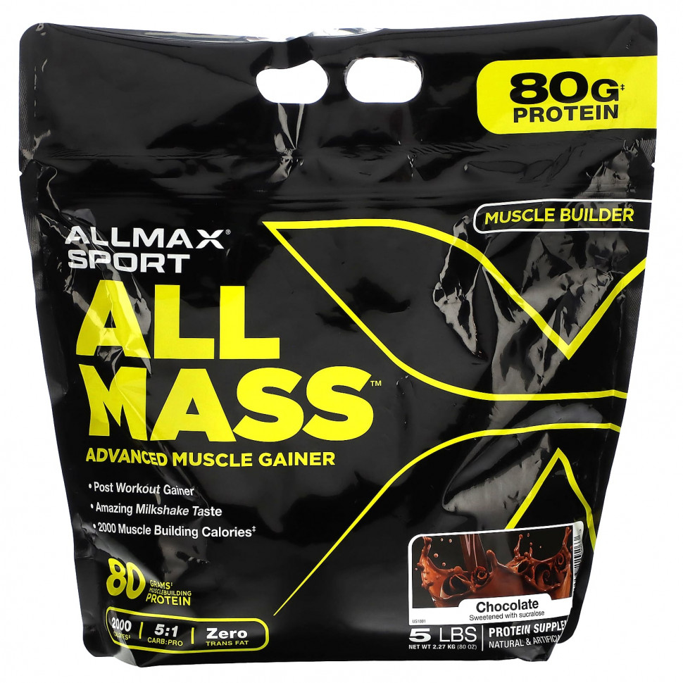 ALLMAX, Sport, All Mass, Advanced Muscle Gainer, Chocolate, 5 lbs, 2.27 kg (80 oz)  9630