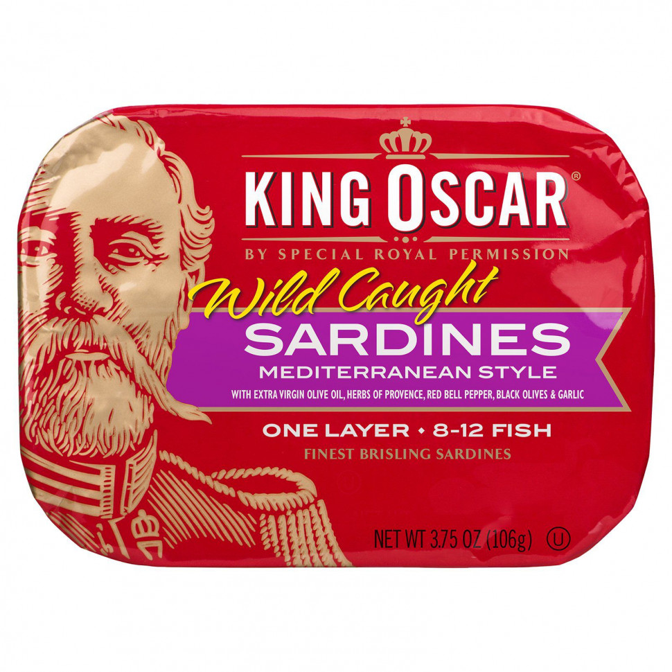 King Oscar, Wild Caught, Sardines Mediterranean Style, 3.75 oz ( 106 g)  780