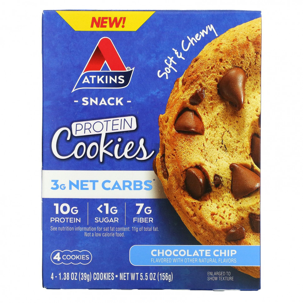 Atkins, Protein Cookies, Chocolate Chip, 4 Cookies, 1.38 oz (39 g) Each  1760