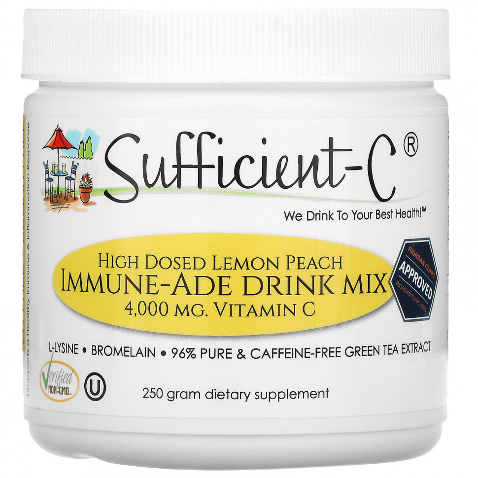 Sufficient C, High Dosed Immune-Ade Drink Mix, Lemon Peach , 4,000 mg , 250 g  8640