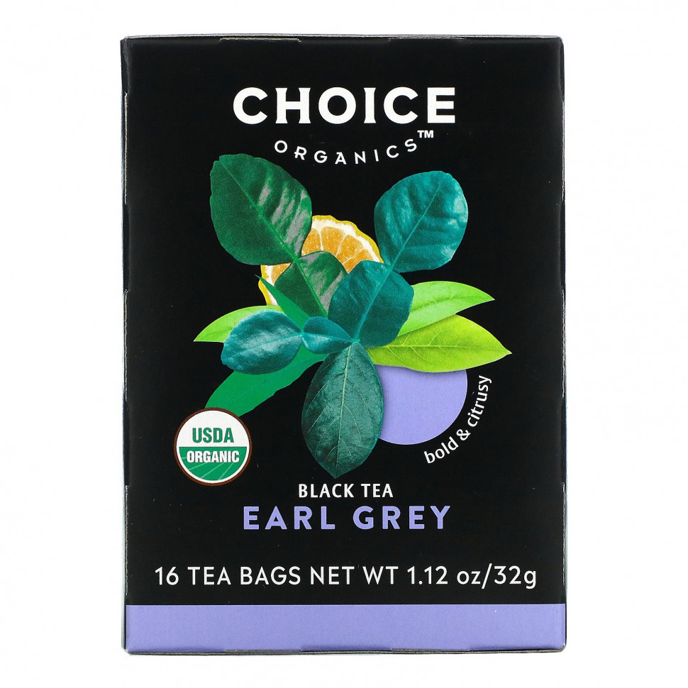 Choice Organic Teas, Black Tea, Organic Earl Grey, 16 Tea Bags, 1.12 oz (32 g)  920