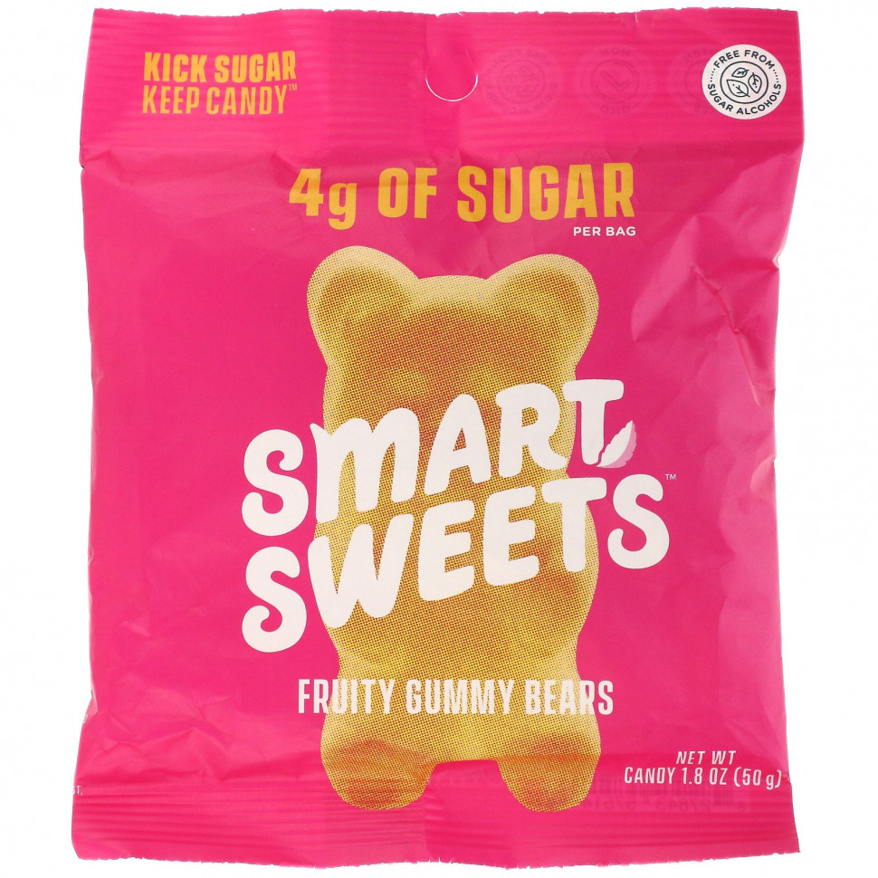 SmartSweets, Fruity, Gummy Bears, Raspberry, Apple, Lemon, Peach, 1.8 oz (50 g)  730