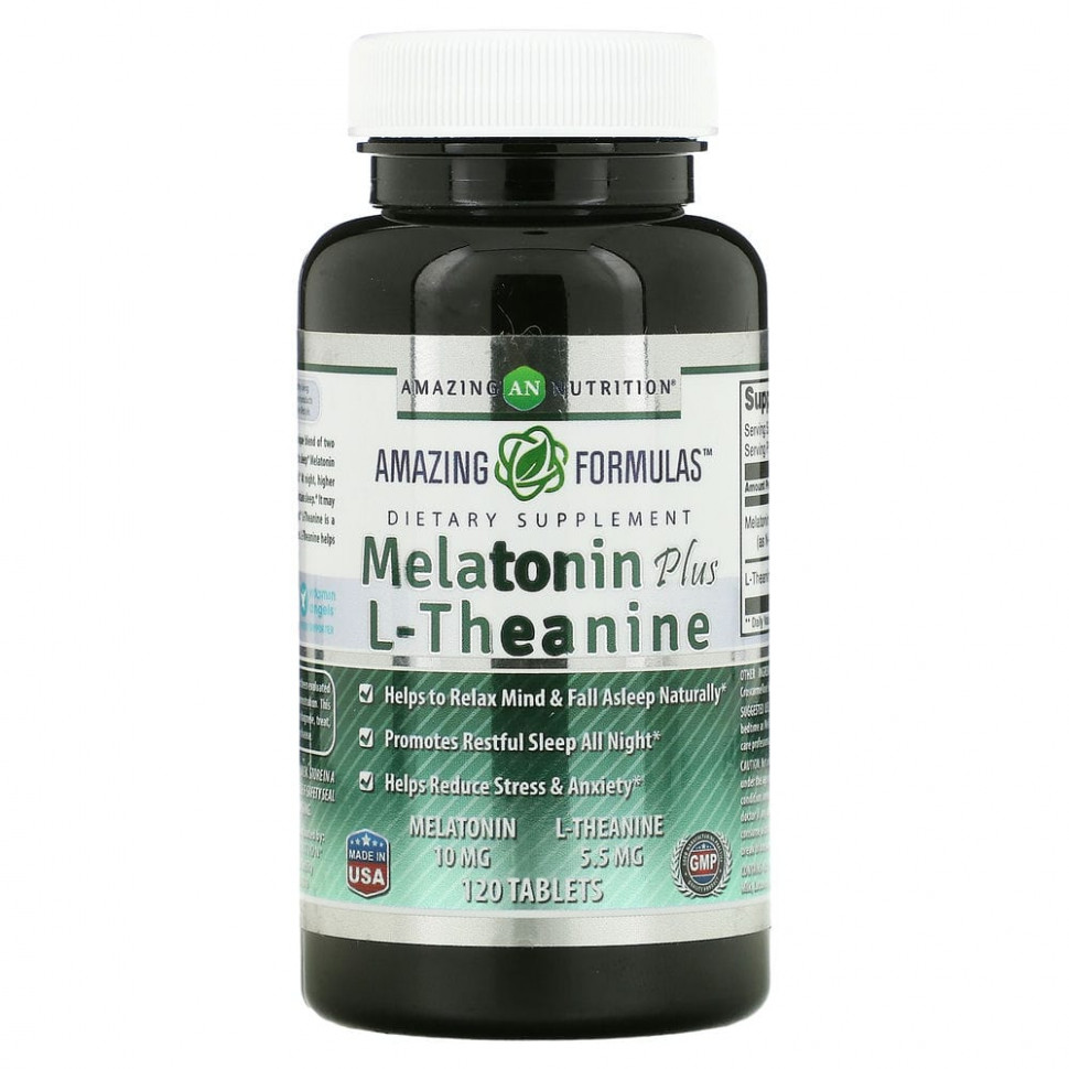 Amazing Nutrition, Melatonin Plus L-Theanine, 10 mg/5.5 mg, 120 Tablets  2500