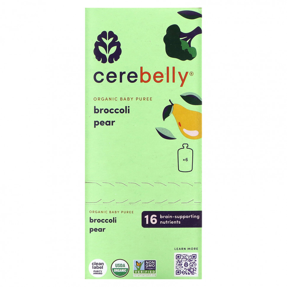  IHerb () Cerebelly, Organic Baby Puree, Broccoli Pear, 6 Pouches, 4 oz (113 g) Each, ,    4660 