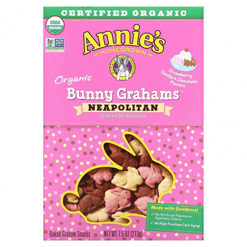 Annie's Homegrown, Organic Baked Bunny Graham Snacks, Neapolitan , 7.5 oz (213 g)  1500