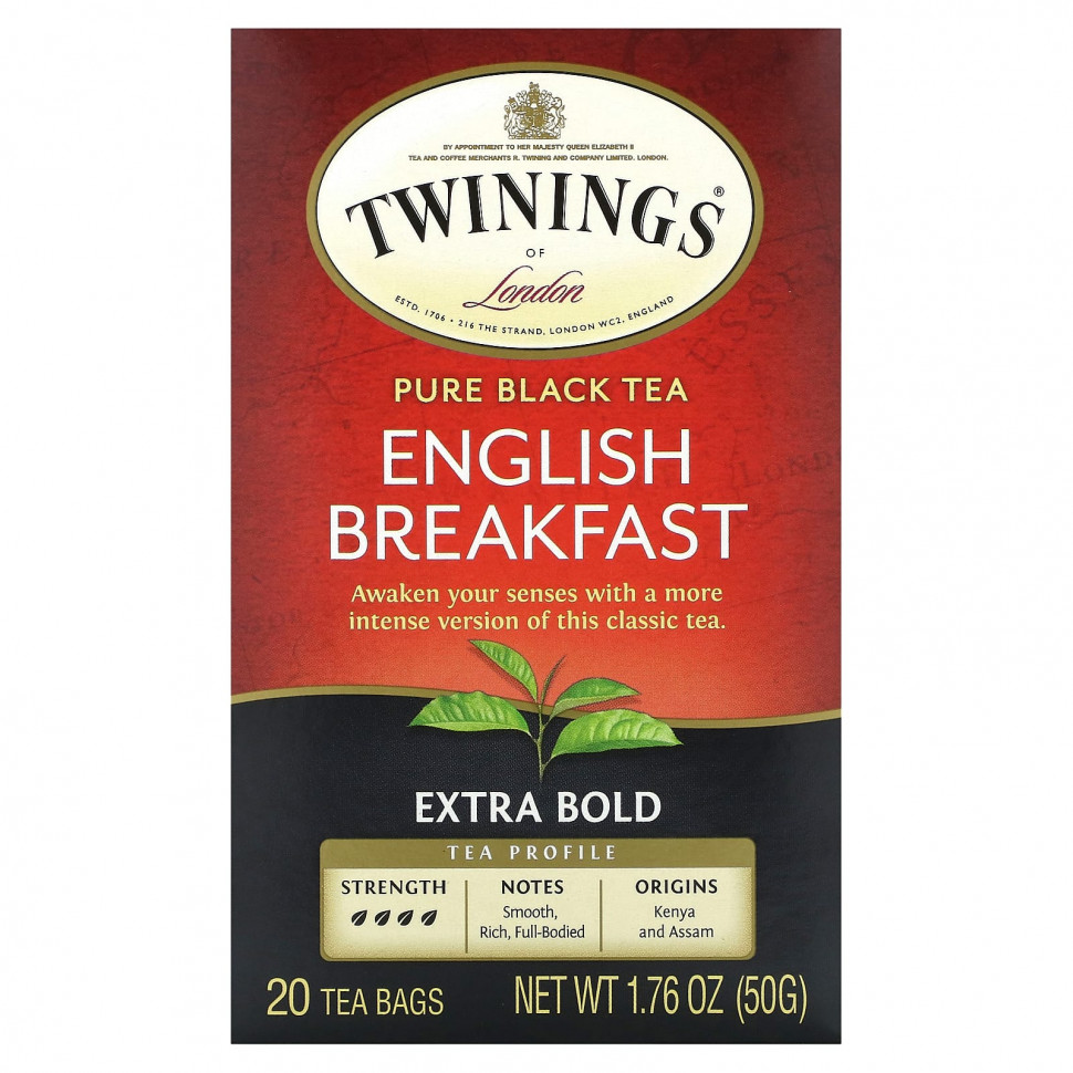 Twinings, Pure Black Tea, English Breakfast, Extra Bold, 20  , 50  (1,76 )  1130