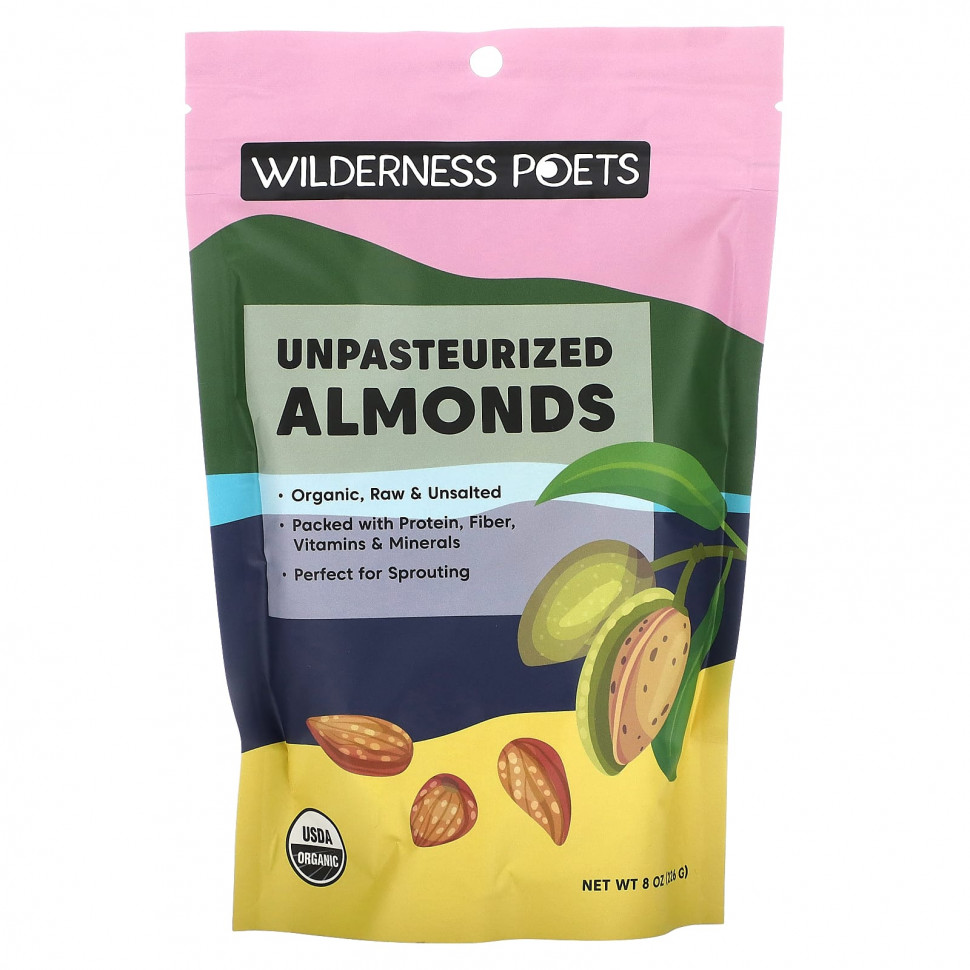 Wilderness Poets, Unpasteurized Almonds, Unsalted, 8 oz (226 g)  2430