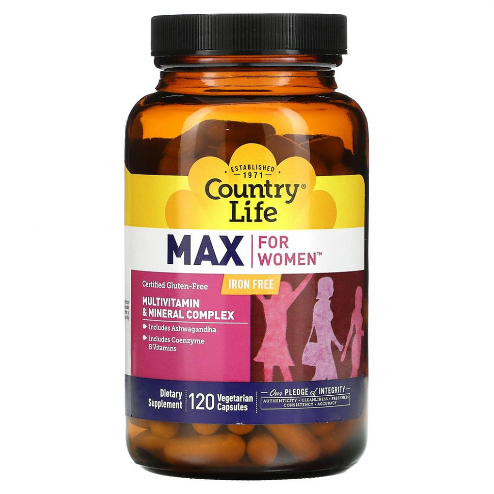 Country Life, Max for Women, Multivitamin & Mineral Complex, Iron Free, 120 Veggie Caps  4780