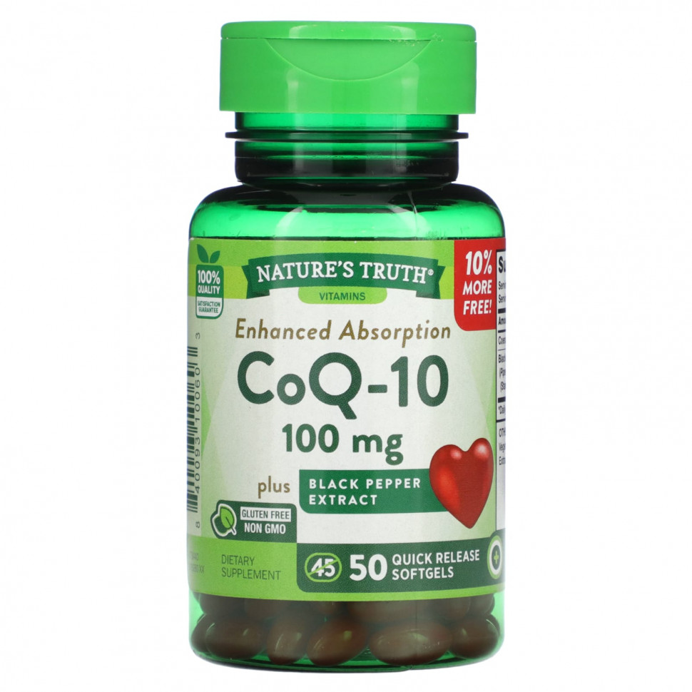 Nature's Truth, CoQ-10, Enhanced Absorption, 100 mg, 50 Quick Release Softgels  4020