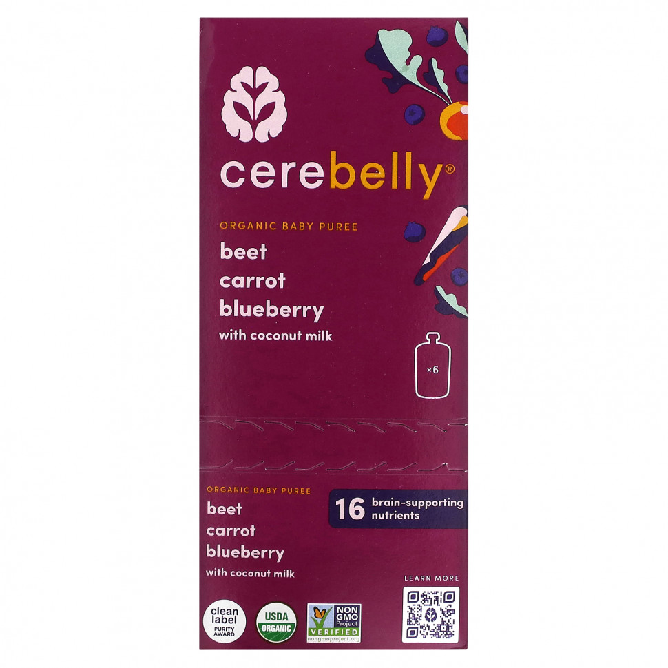  IHerb () Cerebelly, Organic Baby Puree, Beet, Carrot, Blueberry With Coconut Milk, 6 Pouches, 4 oz (113 g) Each, ,    4660 