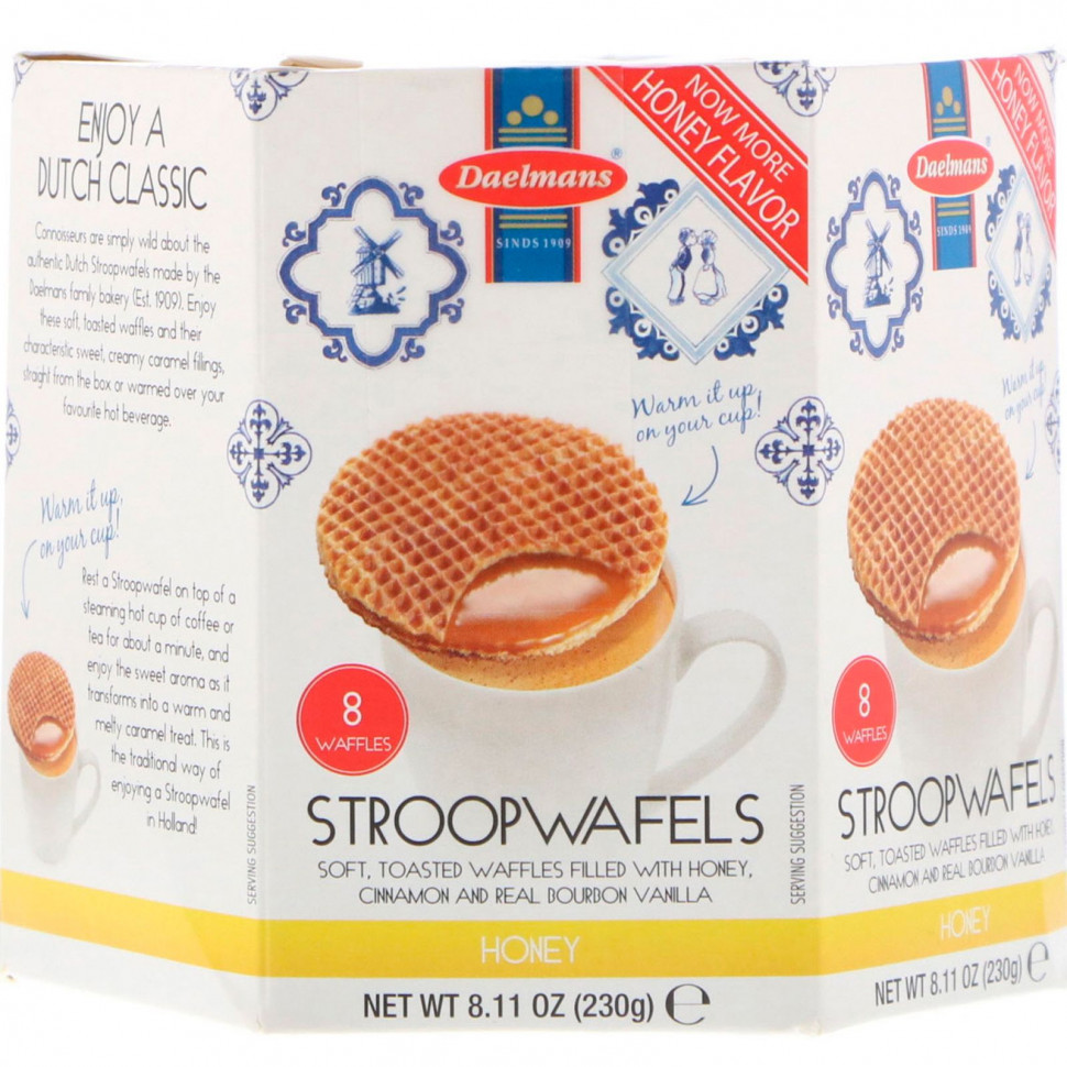 Daelmans, Stroopwafels, Large Hex Box, Honey, 8 Waffles, 8.11 oz (230 g)  1230