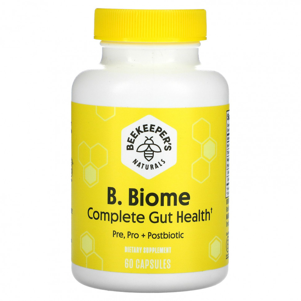 Beekeeper's Naturals, B. Biome Complete Gut Health, Pre, Pro + Postbiotic, 60 Capsules  7060