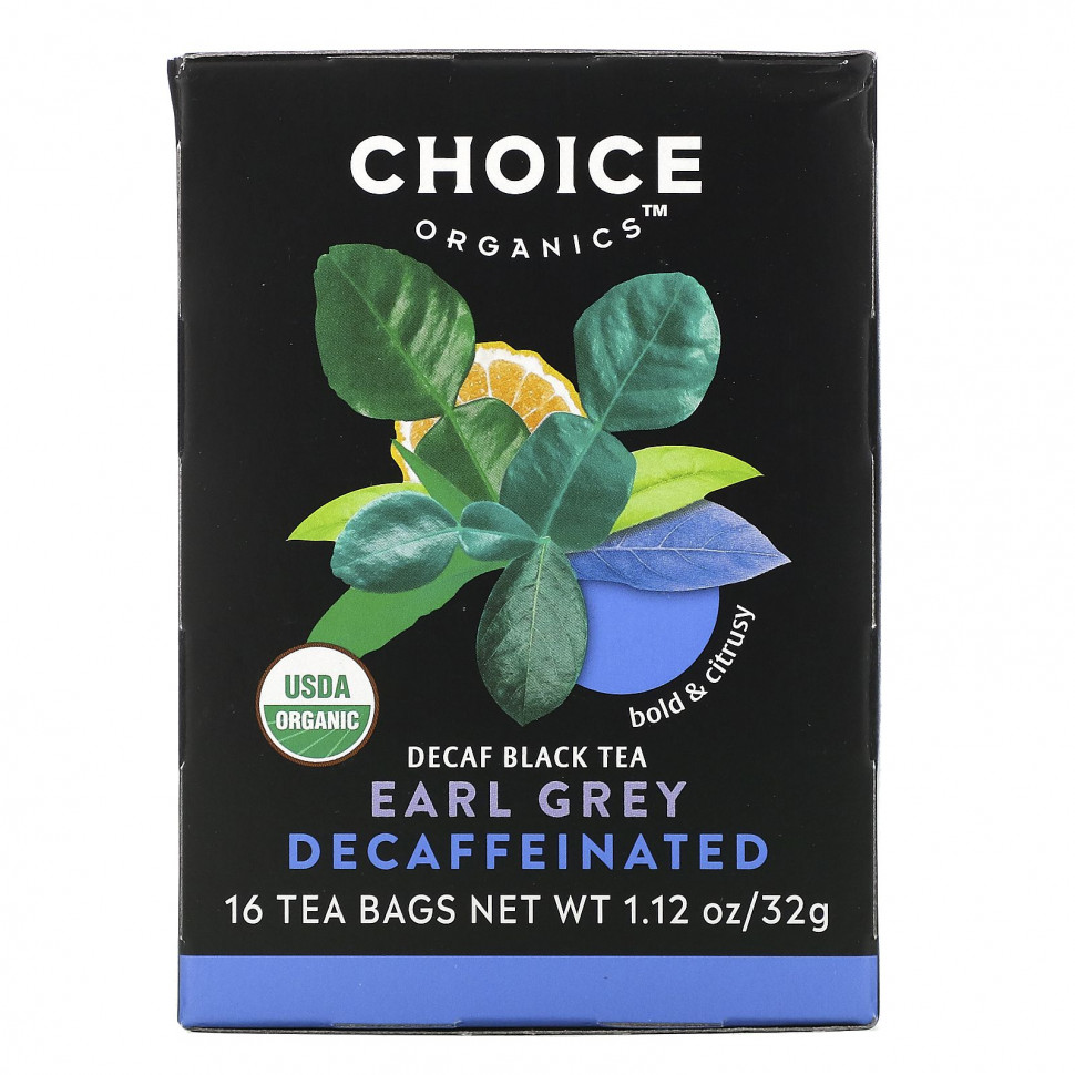 Choice Organic Teas, Black Tea, Organic Decaffeinated Earl Grey, Decaf, 16 Tea Bags, 1.12 oz (32 g)  950