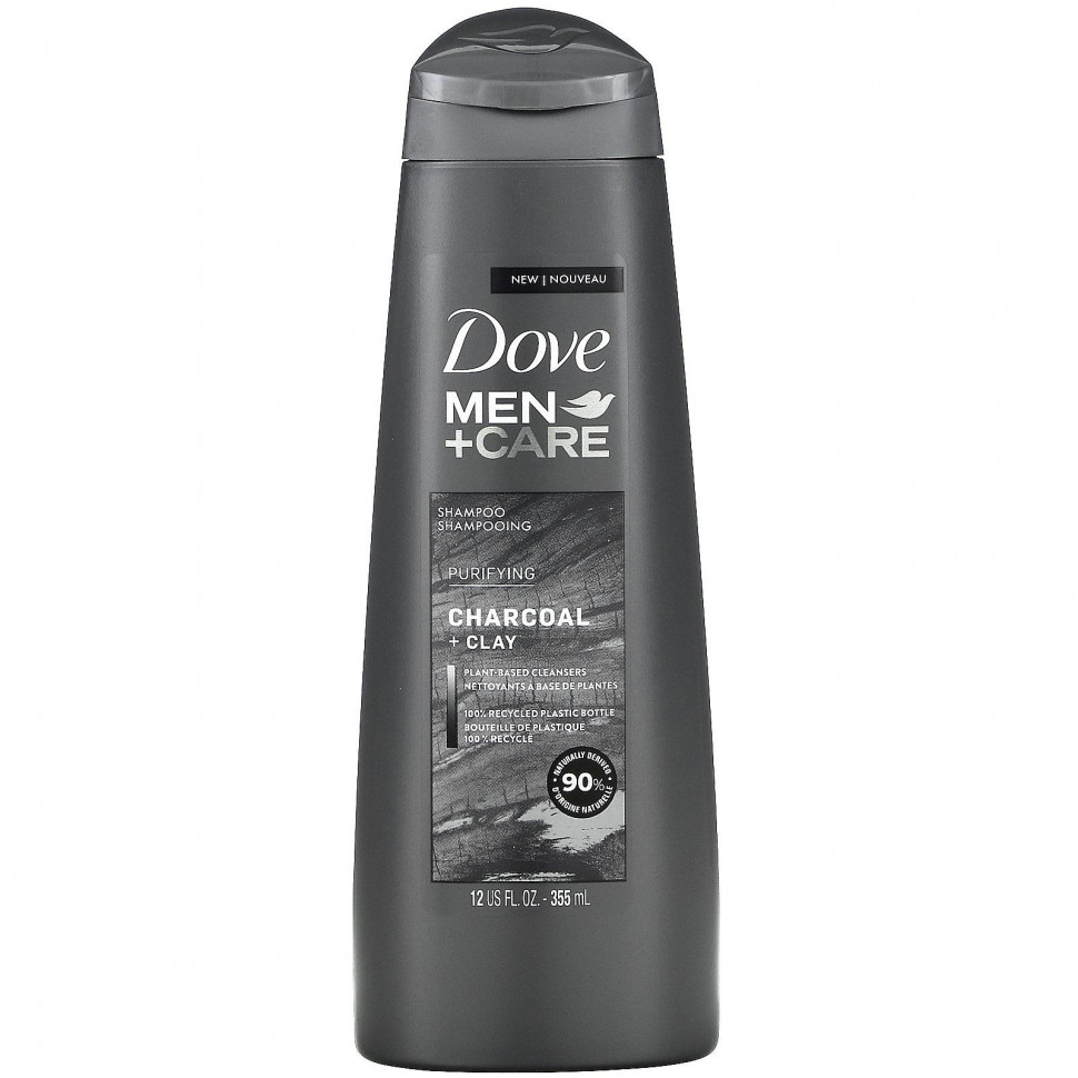 Dove, Men+Care, Shampoo, Purifying, Charcoal + Clay, 12 fl oz (355 ml)  1640