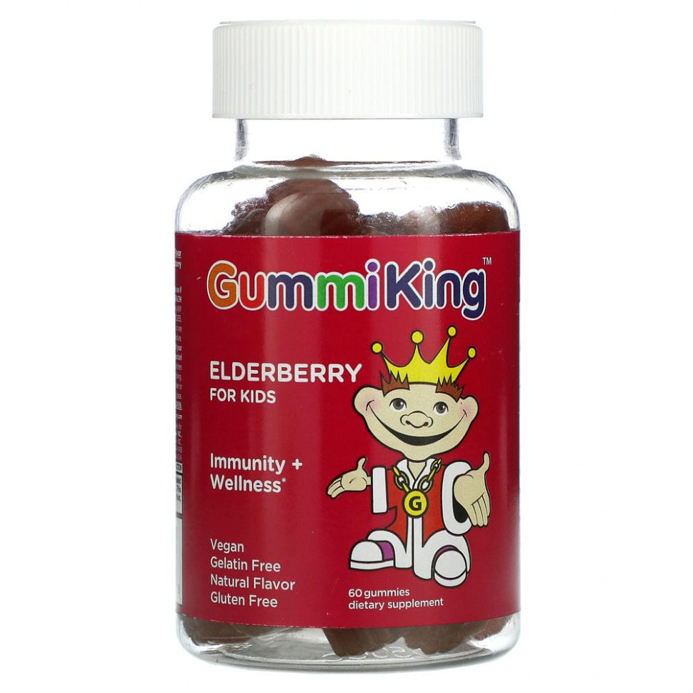 GummiKing, Elderberry For Kids, Immunity + Wellness, Raspberry Flavor, 60 Gummies  2250